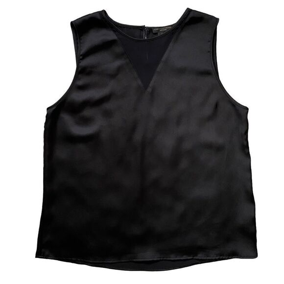 Christian Siriano Black Sleeveless Sheer V-Neck Keyhole Back Blouse Size Large - Picture 6 of 10
